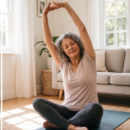 Woman stretching at home